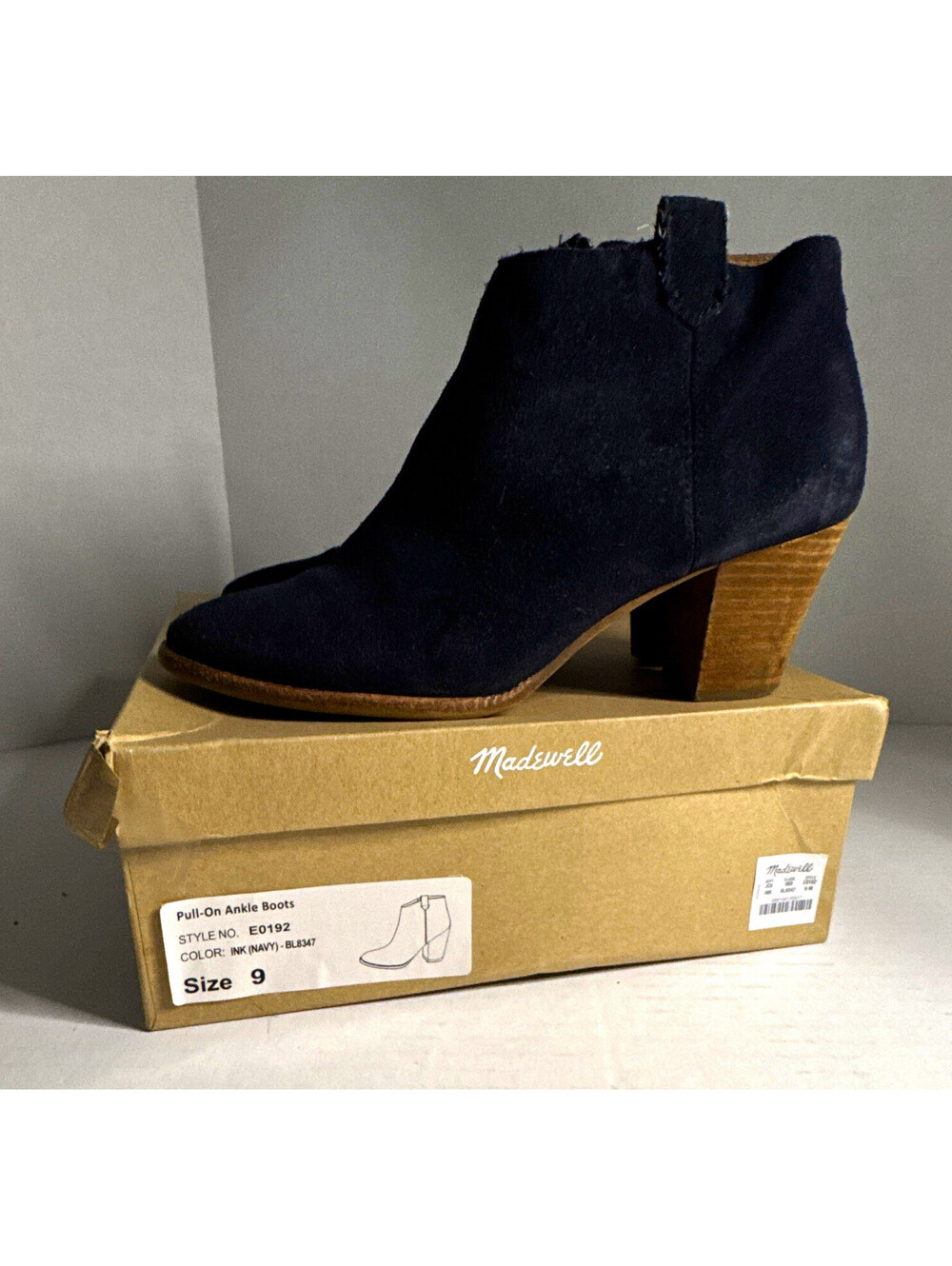 Madewell Blue Suede Zip Ankle Bootie Almond Toe US 9 M E0192